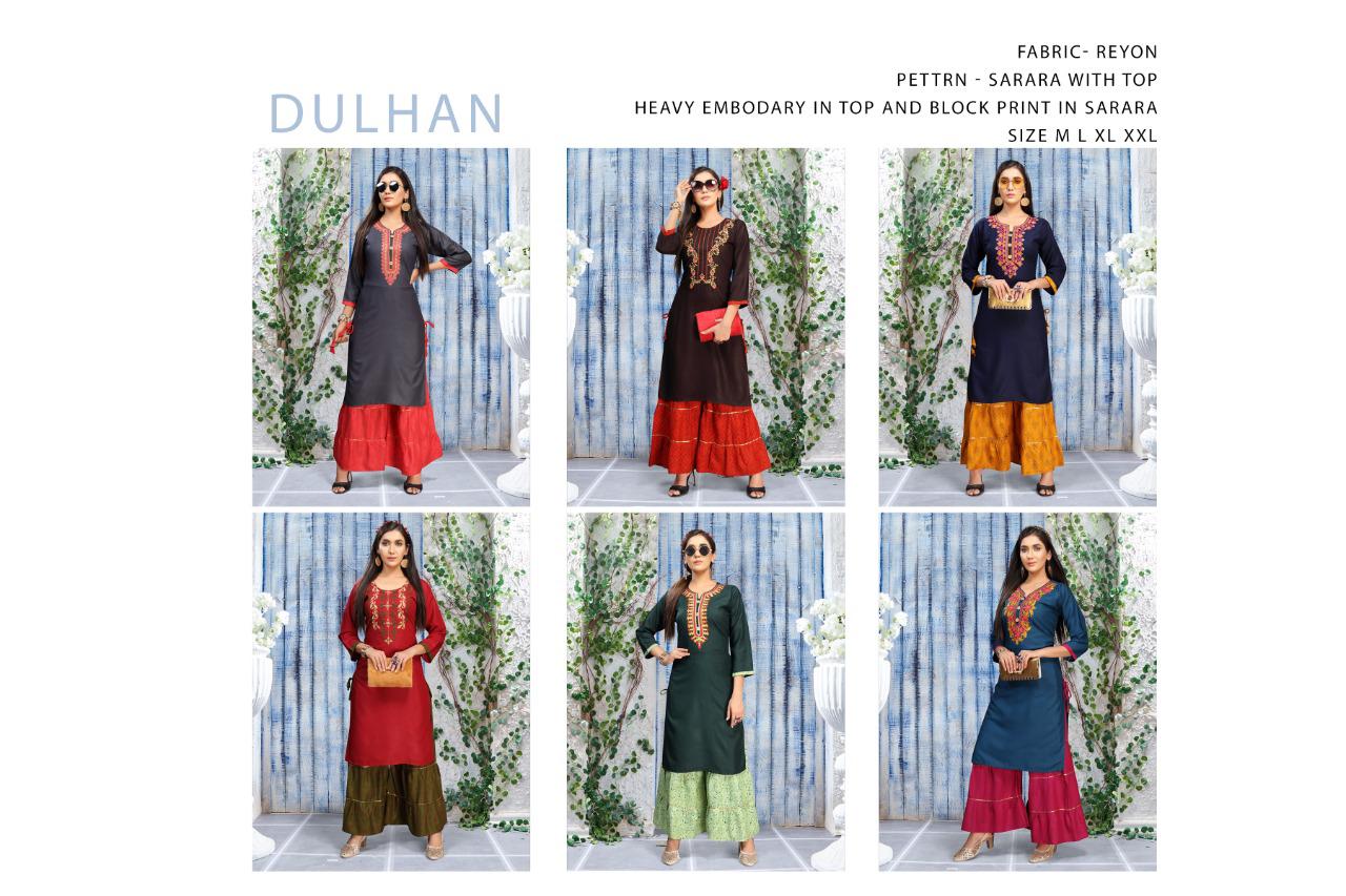 Ft Dulhan Latest Fancy Festive Wear Heavy Rayon Block Print Kurti With Bottom Collection
